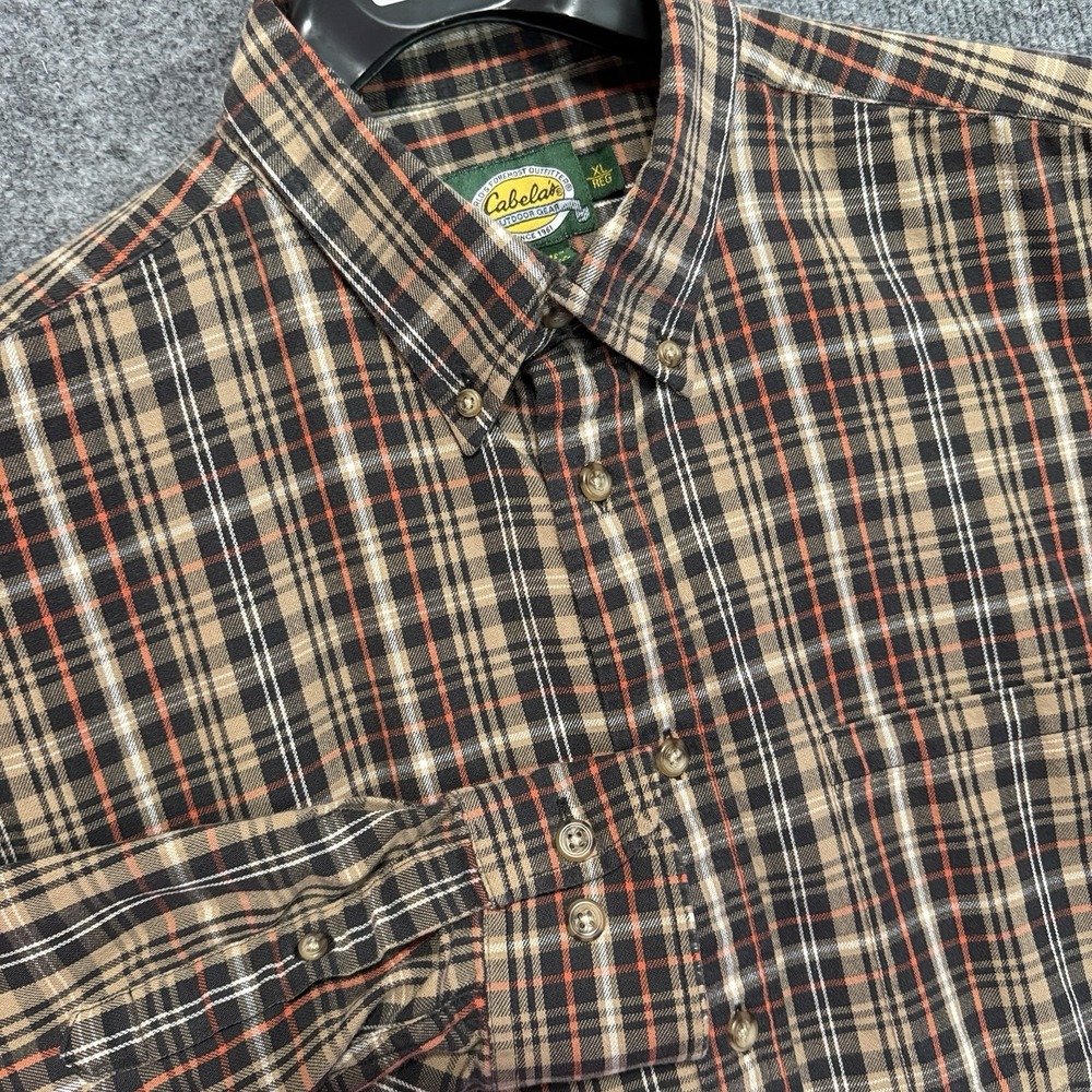 Cabelas Shirt Mens XL Brown Plaid Button-Down Long Sleeve Check Soft Touch